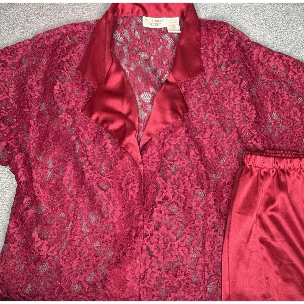 Victoria's Secret Red Lace Satin Pajama Set